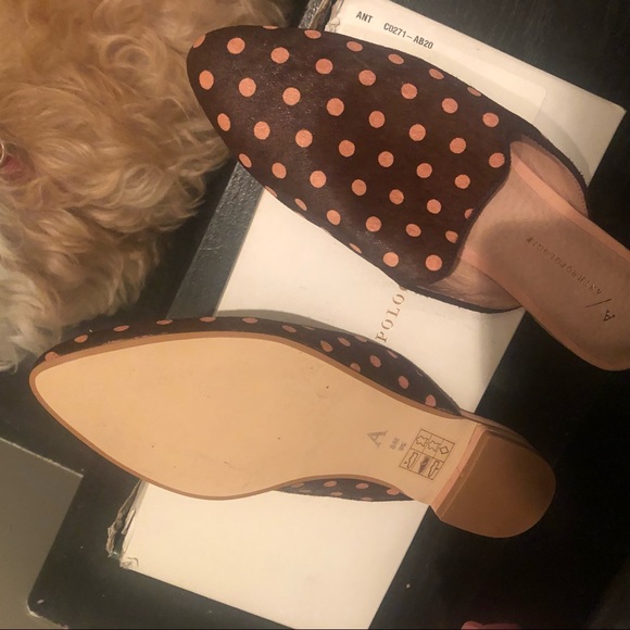 NIB Brown + Pink Pony Hair Polka Dot Slides / Smoking Slippers / Mules - Picture 9 of 12